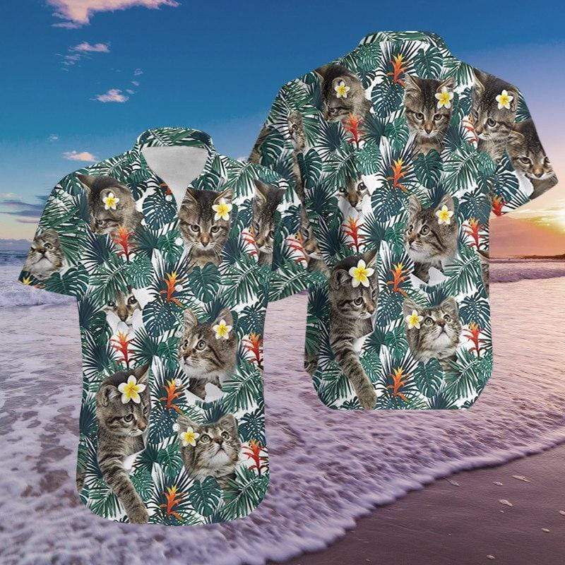 Cute Little Cat Tropical Hawaiian Shirt Pre13251