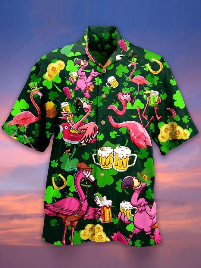 Flamingo And Beer Patricks Day Hawaiian Shirt Pre13130