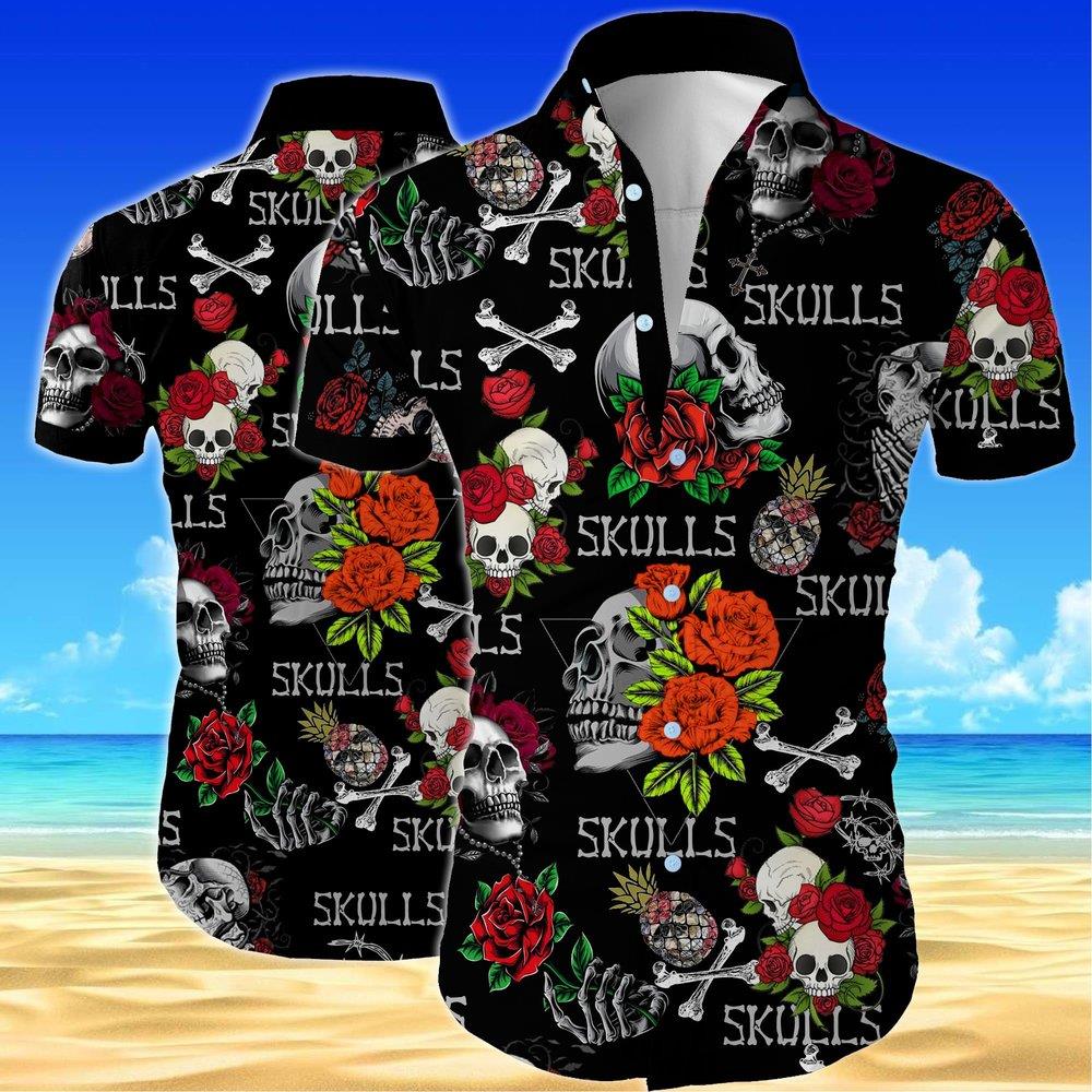 Flower Skull Hawaiian Shirt Pre13140
