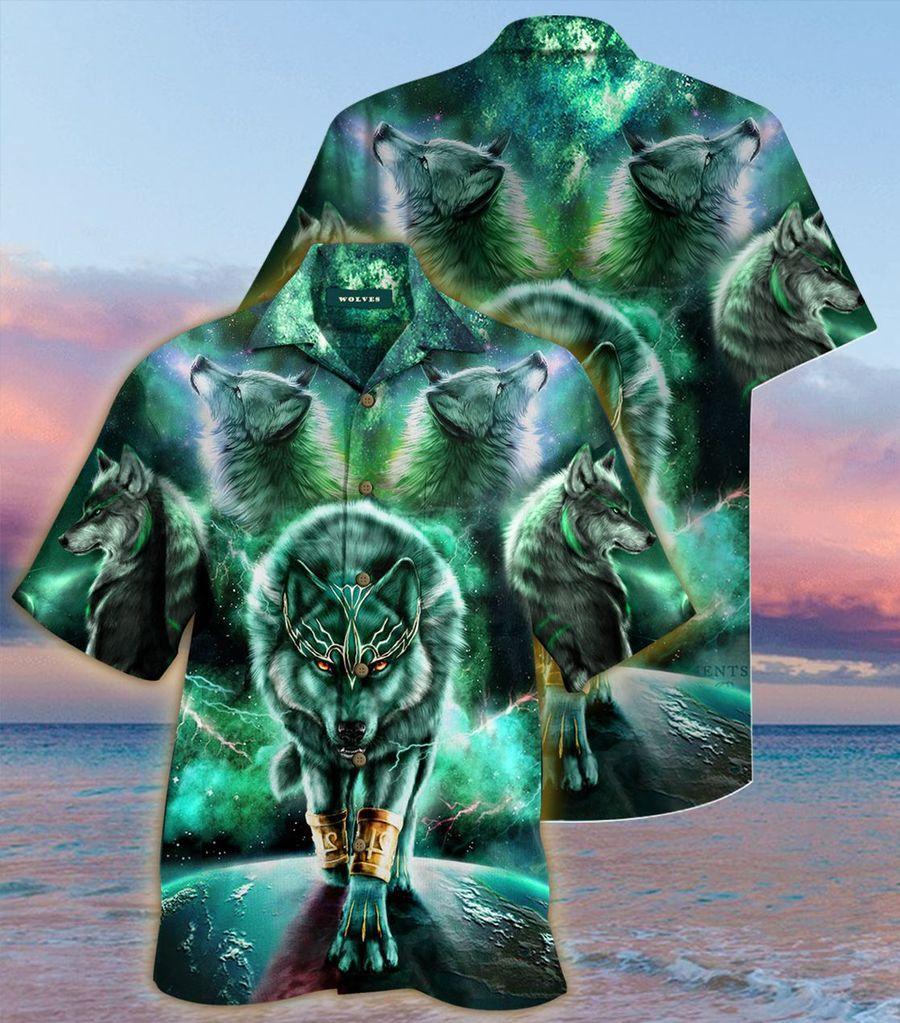 Green King Wolf Hawaiian Shirt Pre13014