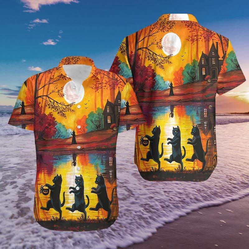Halloween Walking Cat Hawaiian Shirt Pre13018