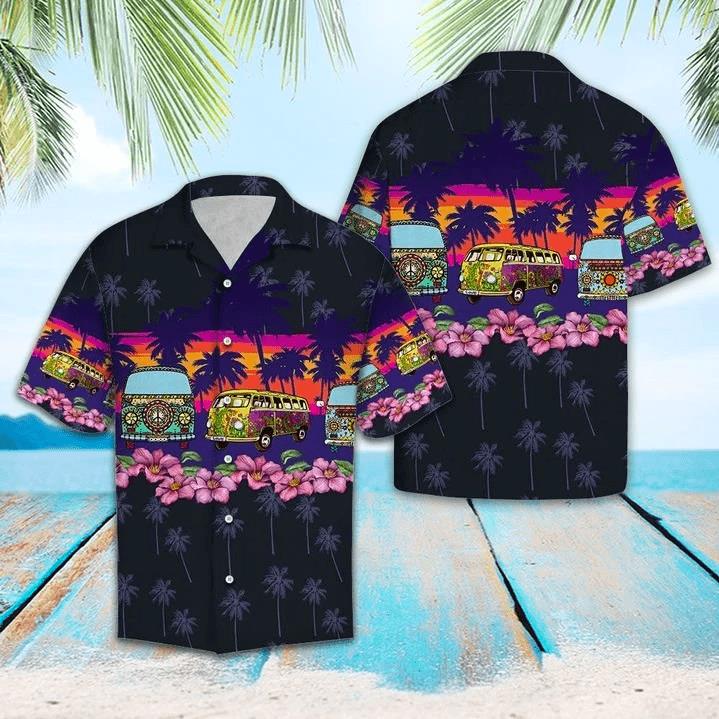 Hippie Car Black Tropical Summer Hawaiian Shirt Pre12969