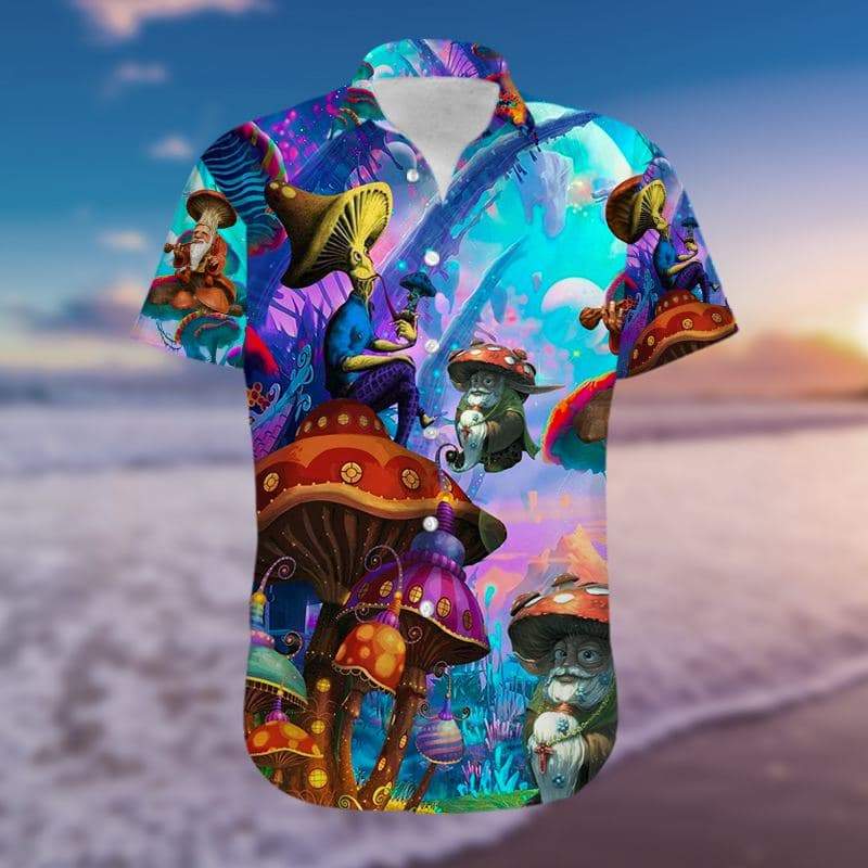 Magic Colorful Mushroom With Old Man Hawaiian Shirt Pre10440