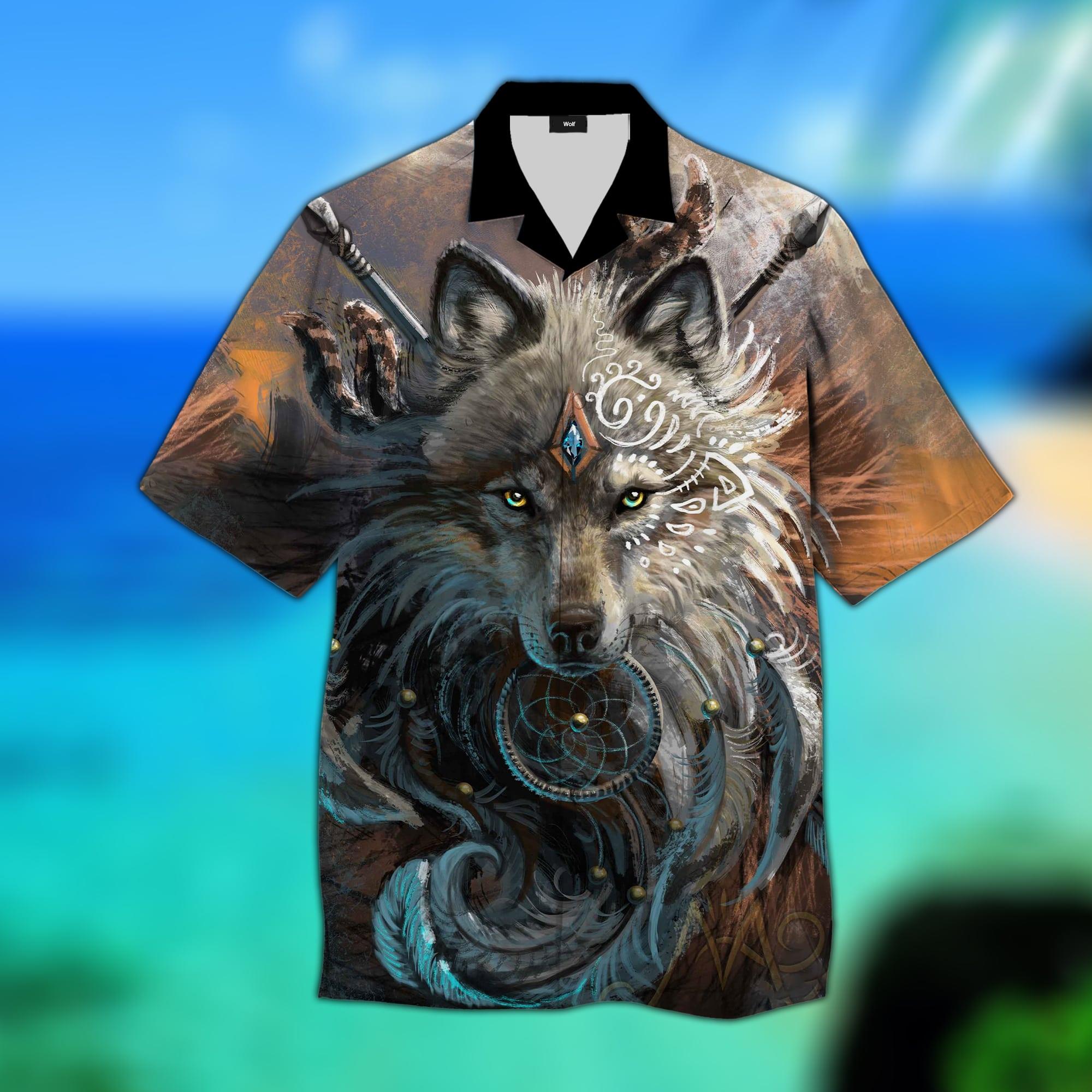 Native American Wolf Hawaiian Shirt Pre12623