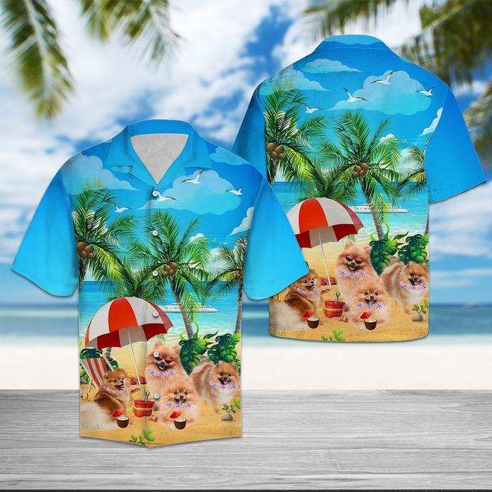 Pomeranian Beach Summer Hawaiian Shirt Pre10501