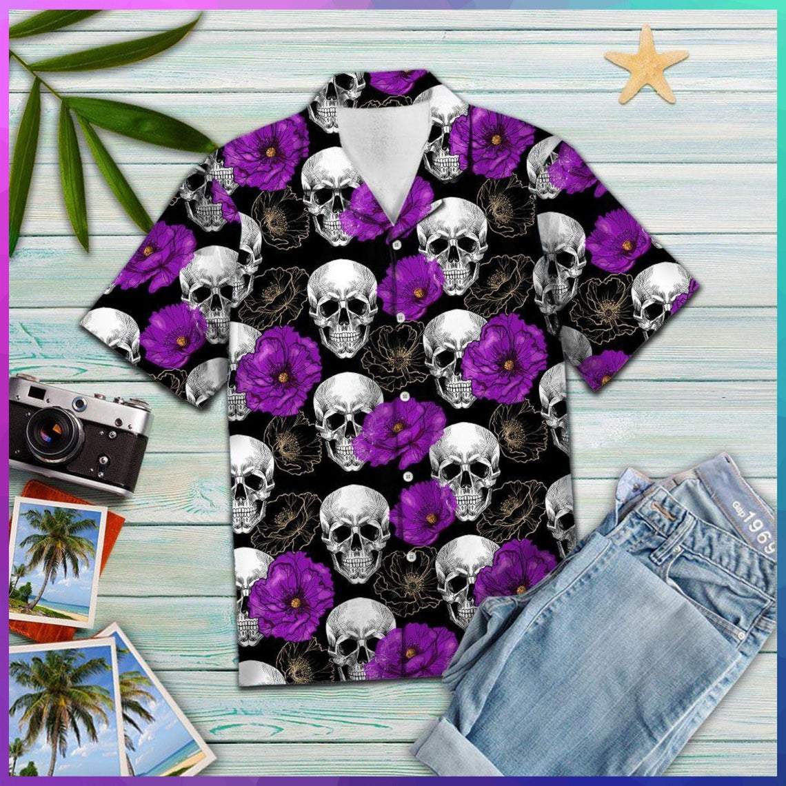Skull Purple Flower Hawaiian Shirt Pre10914