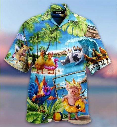 Stay Cool Duck Rooster Pig And Cow Hawaiian Shirt Pre12280