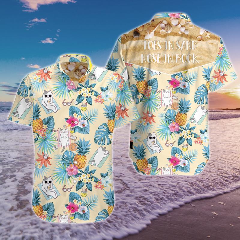 Toes In Sand Nose In Book Cat Hawaiian Shirt Pre12175