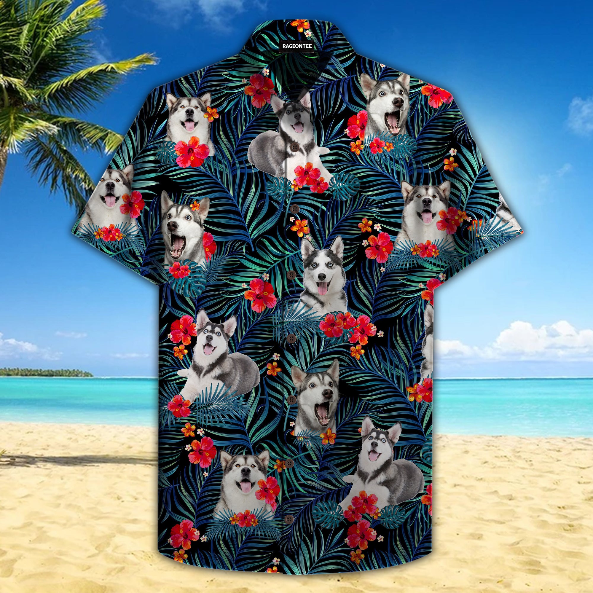 Tropical Husky Hawaiian Shirt Pre11400