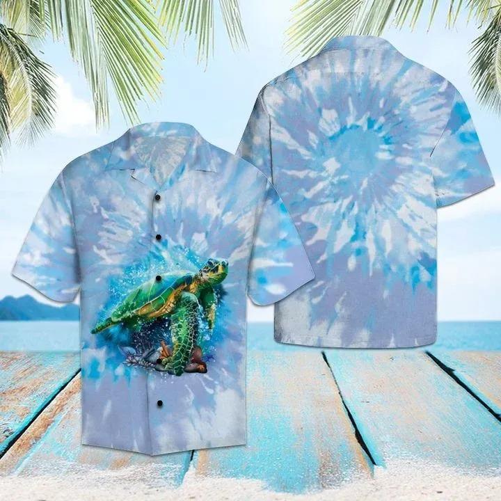 Turtle Blue Tie Dye Hawaiian Shirt Pre12162