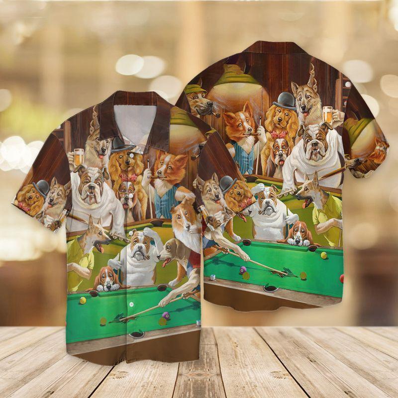 dogs playing pool shirt