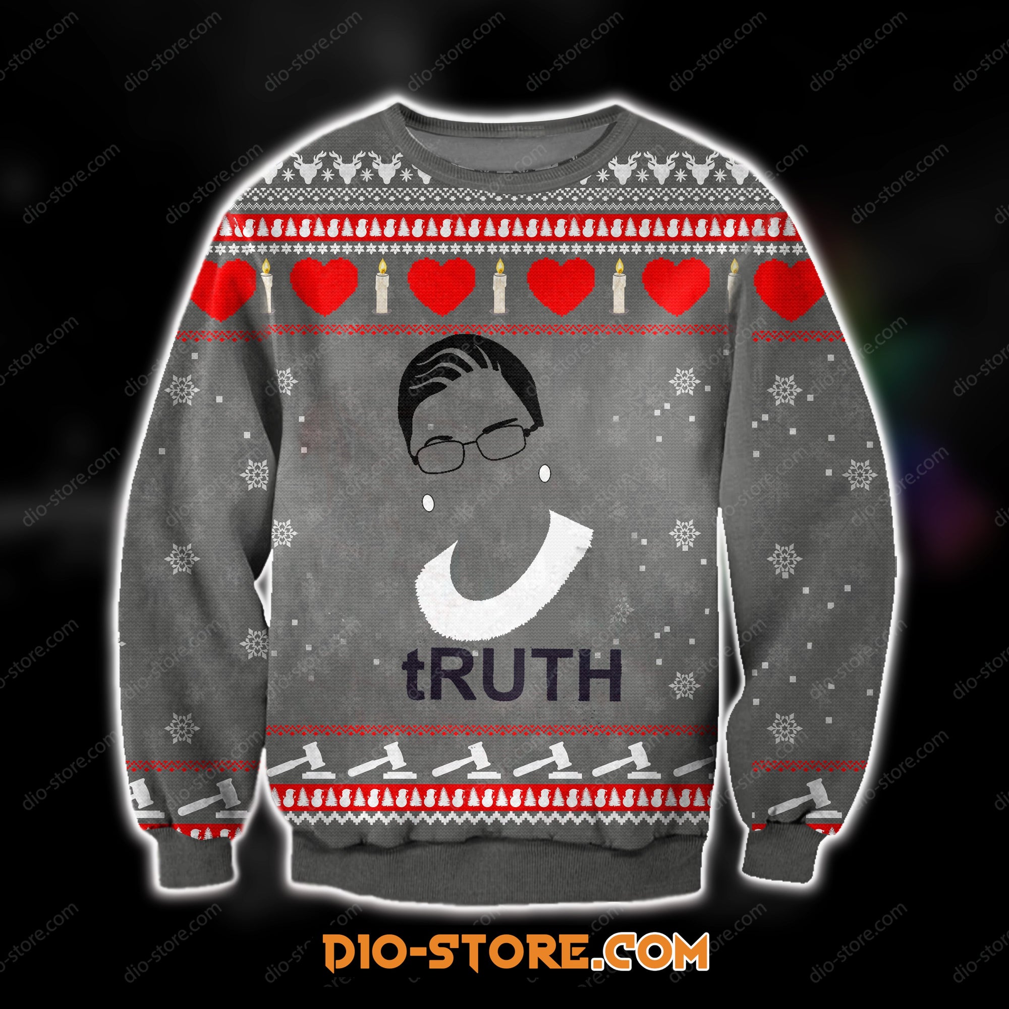 3D All Over Print Knitting Pattern Ruth Bader Ginsburg Ugly Christmas Sweater Hoodie All Over Printed Cint10264