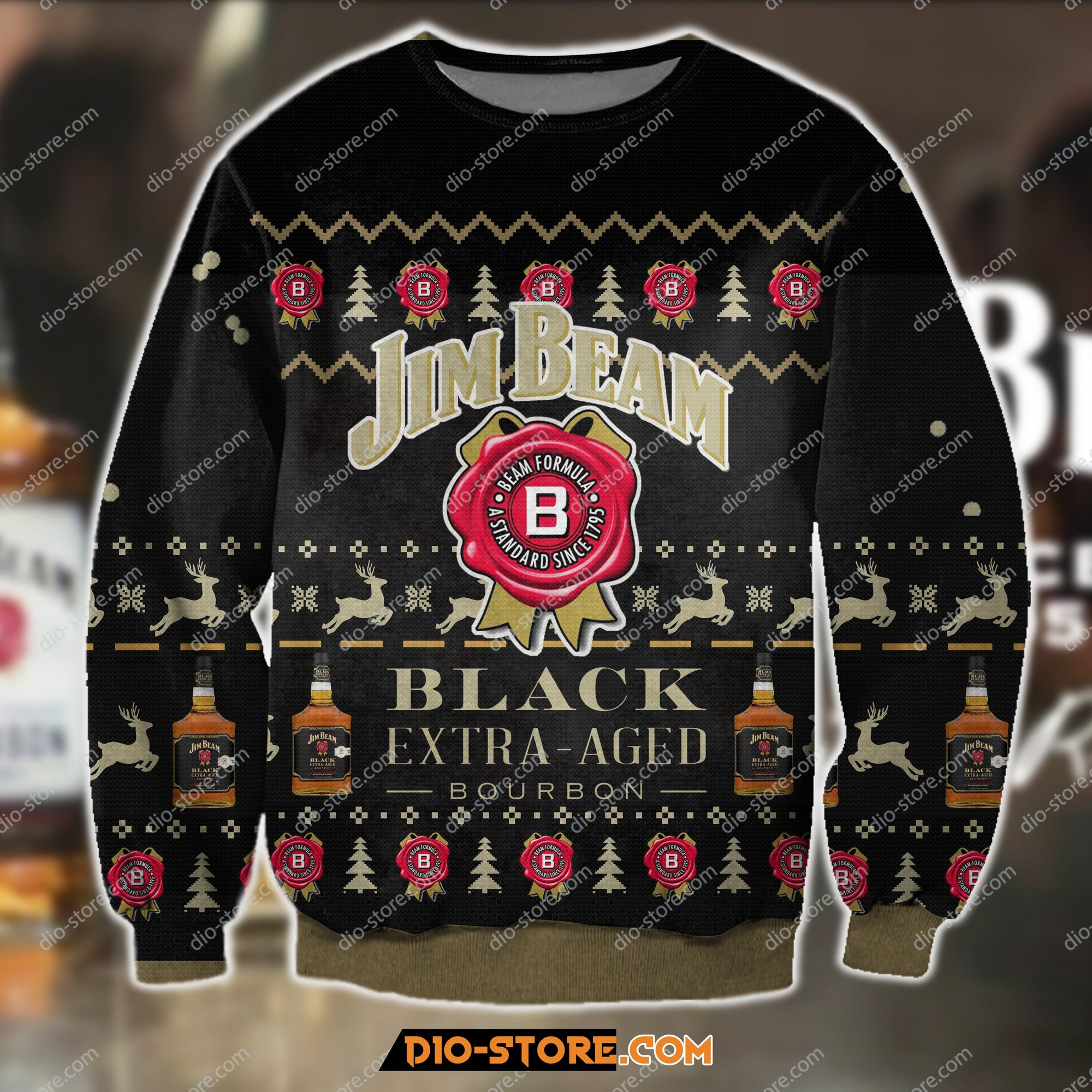 3D Print Jim Beam Black Extra Aged Bourbon Ugly Christmas Sweater Hoodie All Over Printed Cint10286