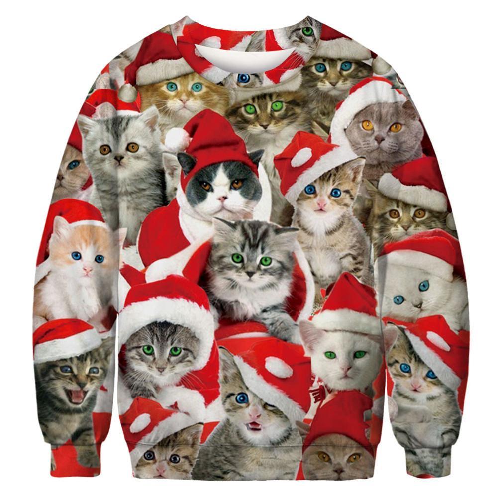 Adorable Cat With Red Hat 3D All Over Print Ugly Christmas Sweater Hoodie All Over Printed Cint10375