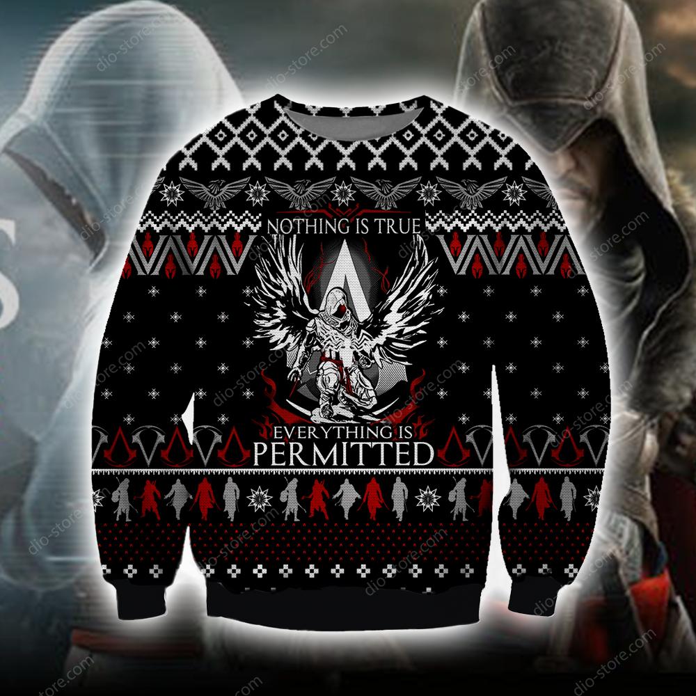 Assassins Creed Knitting Pattern 3D Print Ugly Sweatshirt Hoodie All Over Printed Cint10610