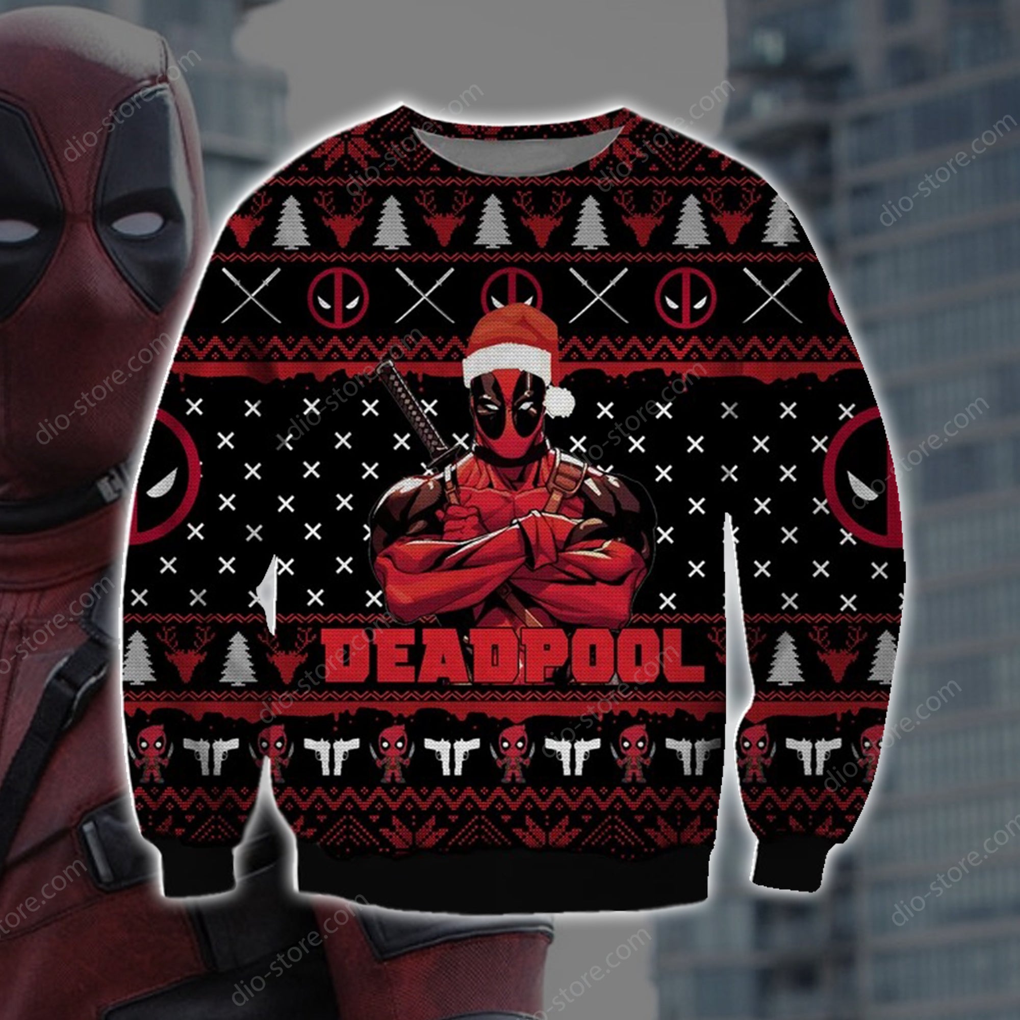Deadpool Knitting Pattern 3D Print Ugly Christmas Sweater Hoodie All Over Printed Cint10603