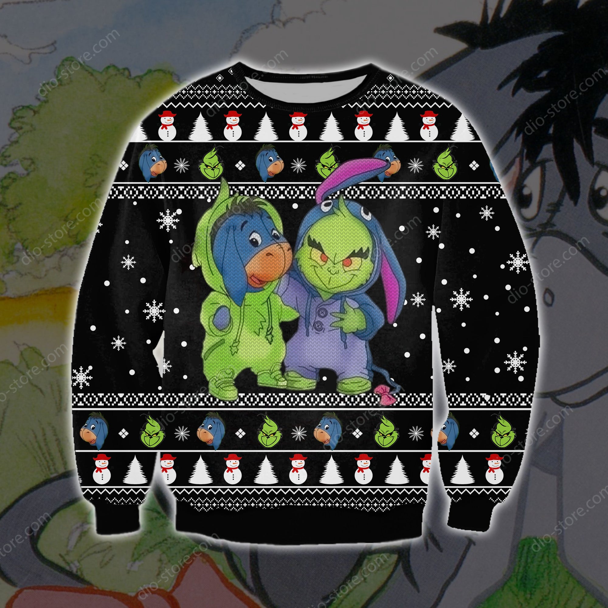 Eeyore And Grinch Funny Knitting Pattern 3D Print Ugly Sweater Hoodie All Over Printed Cint10529