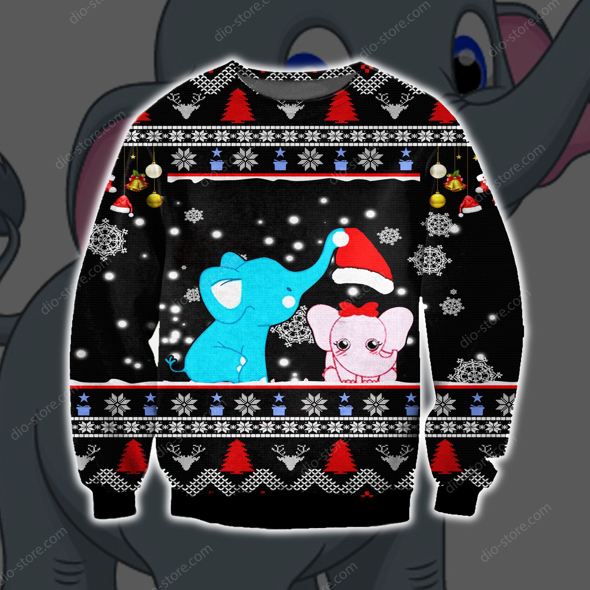 Elephant Merry Christmas Knitting Pattern 3D Print Ugly Sweater Hoodie All Over Printed Cint10544