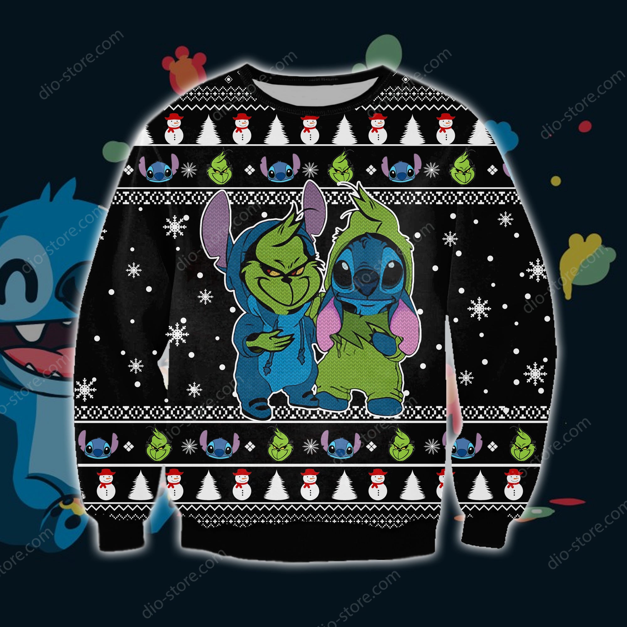Grinch And Stitch Funny Knitting Pattern 3D Print Ugly Sweater Hoodie All Over Printed Cint10531