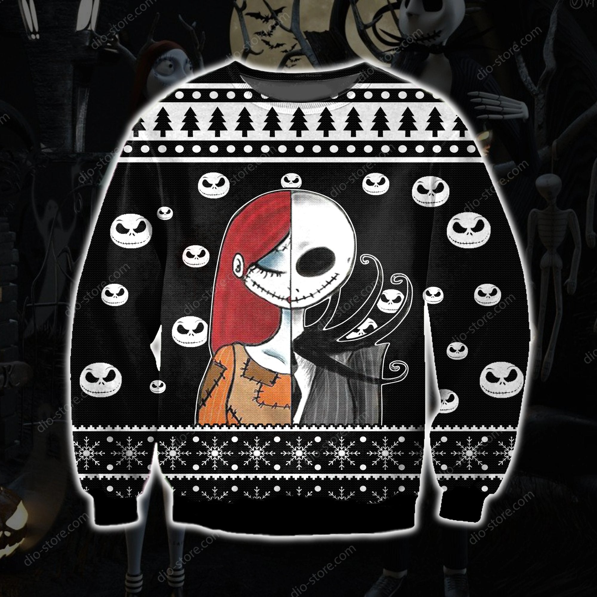 Jack Skellington And Sally Knitting Pattern 3D Print Ugly Sweater Hoodie All Over Printed Cint10483