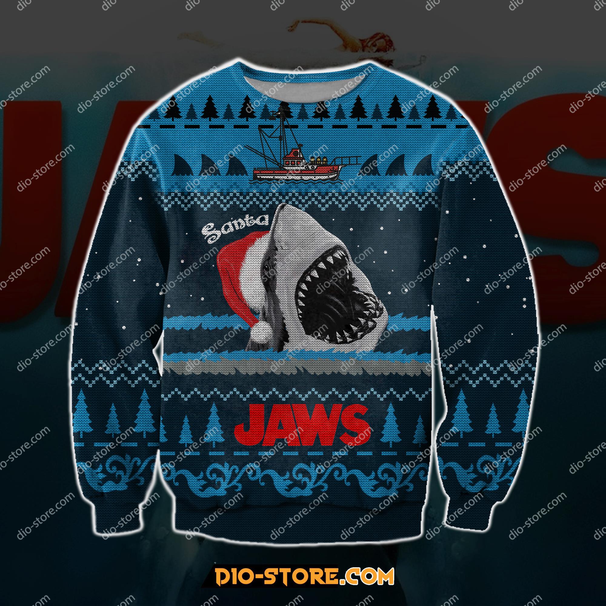 Jaws 3D Print Knitting Pattern Ugly Christmas Sweatshirt Hoodie All Over Printed Cint10150