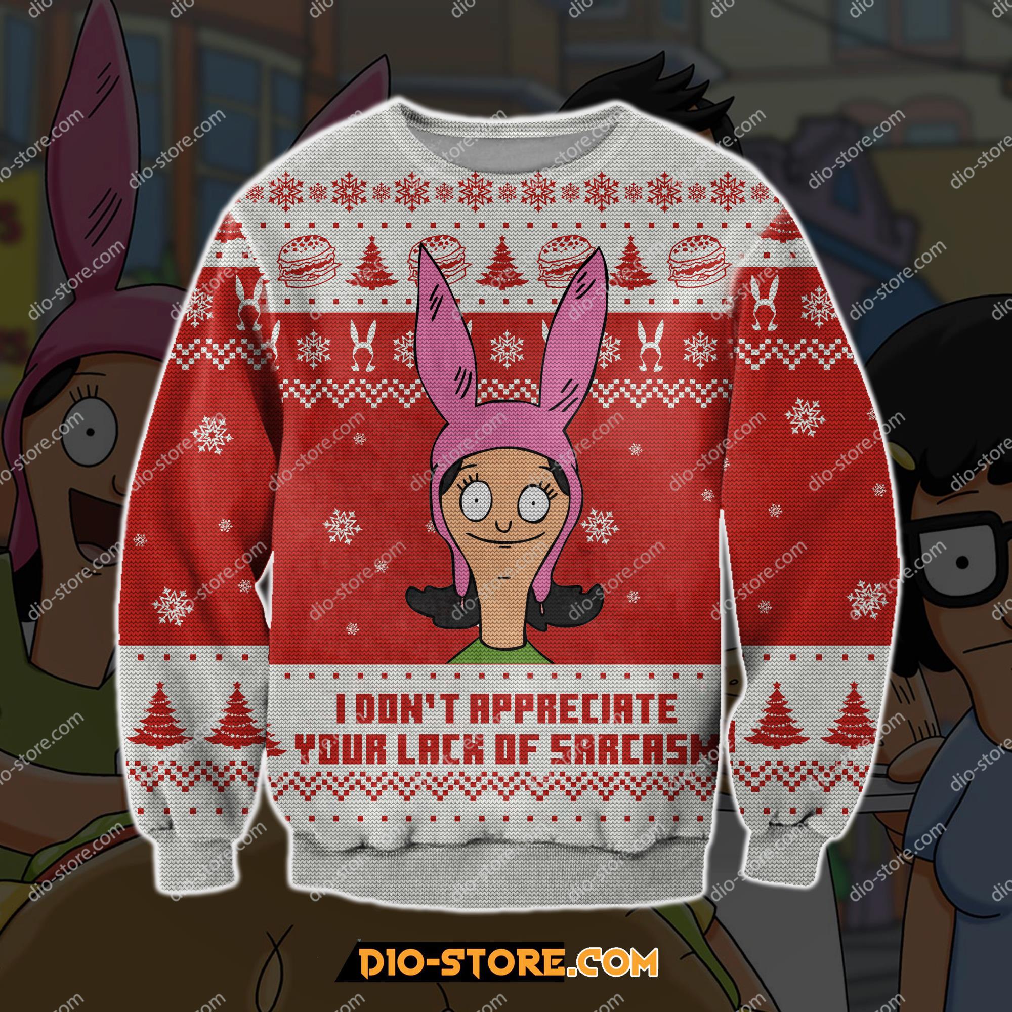 Knitting Pattern Bobs Burgers 3D Print Ugly Christmas Sweater Hoodie All Over Printed Cint10159