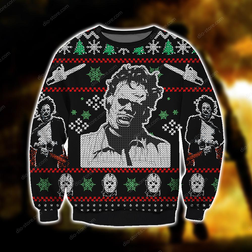 Leatherface Knitting Pattern 3D Print Ugly Sweater Hoodie All Over Printed Cint10498
