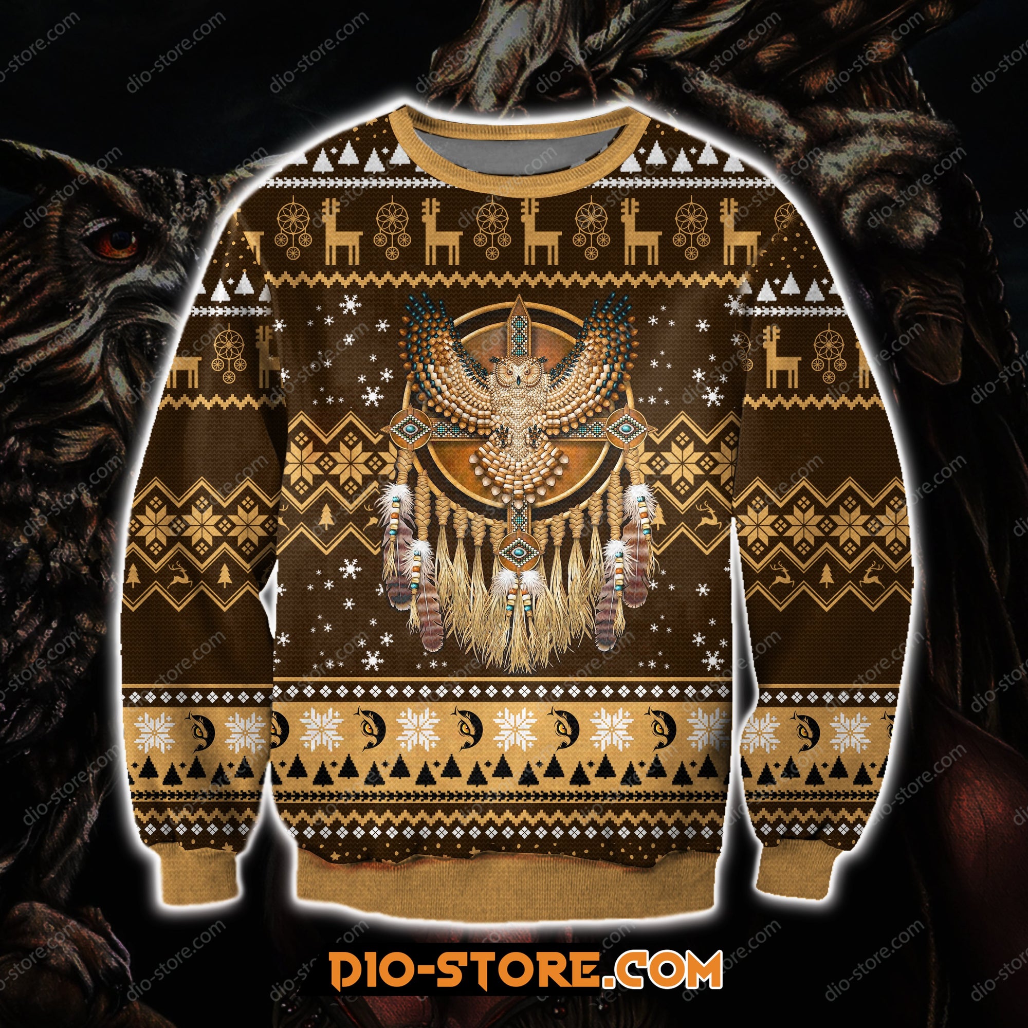 Native American Owl 3D Print Knitting Pattern Ugly Christmas Sweater Hoodie All Over Printed Cint10056