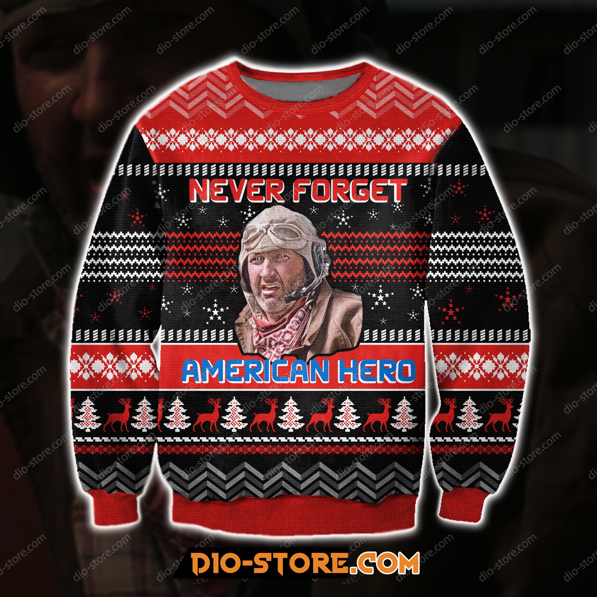 Never Forget American Hero Knitting Pattern 3D Print Ugly Christmas Sweater Hoodie All Over Printed Cint10233