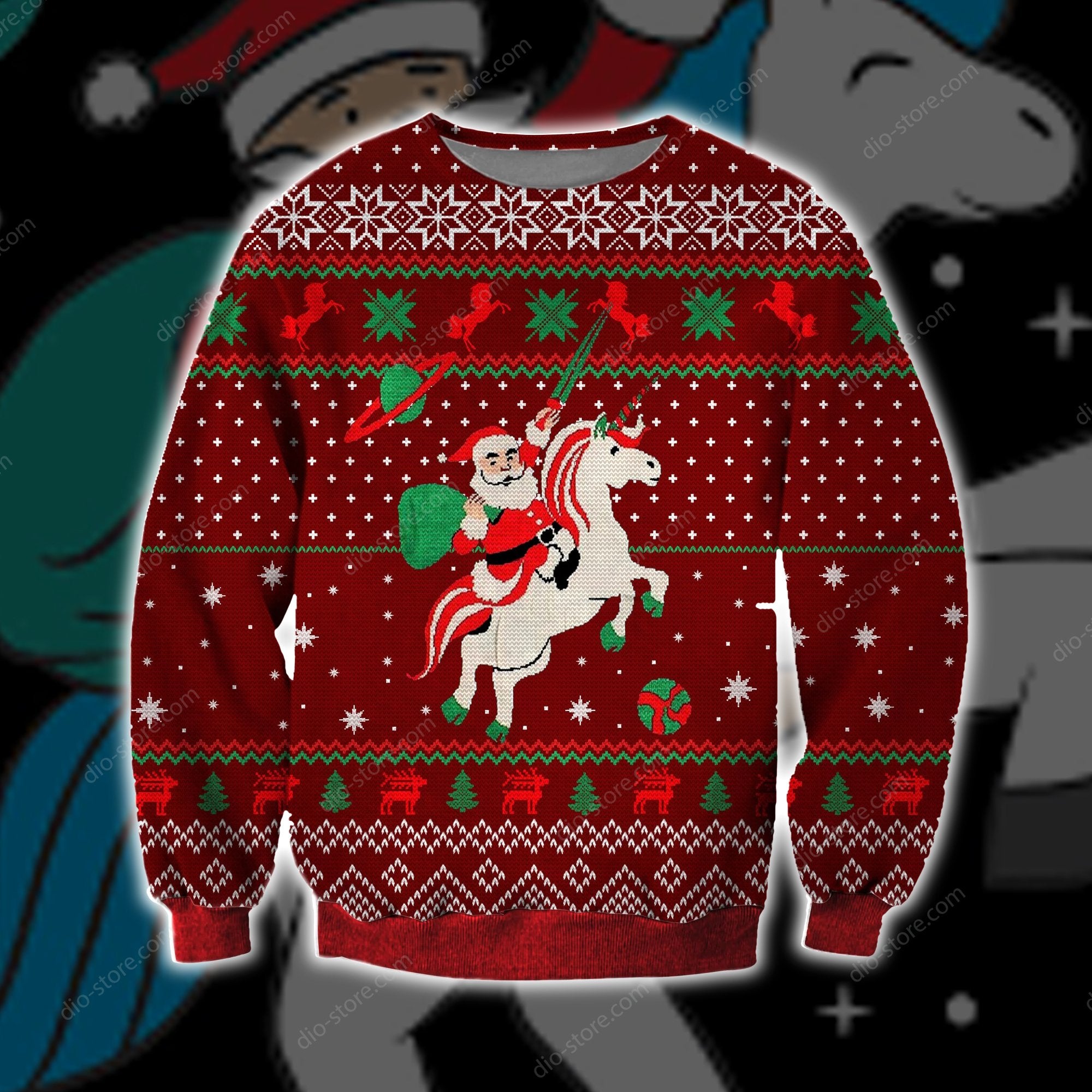 Santa Unicorn Knitting Pattern 3D Print Ugly Christmas Sweater Hoodie All Over Printed Cint10599