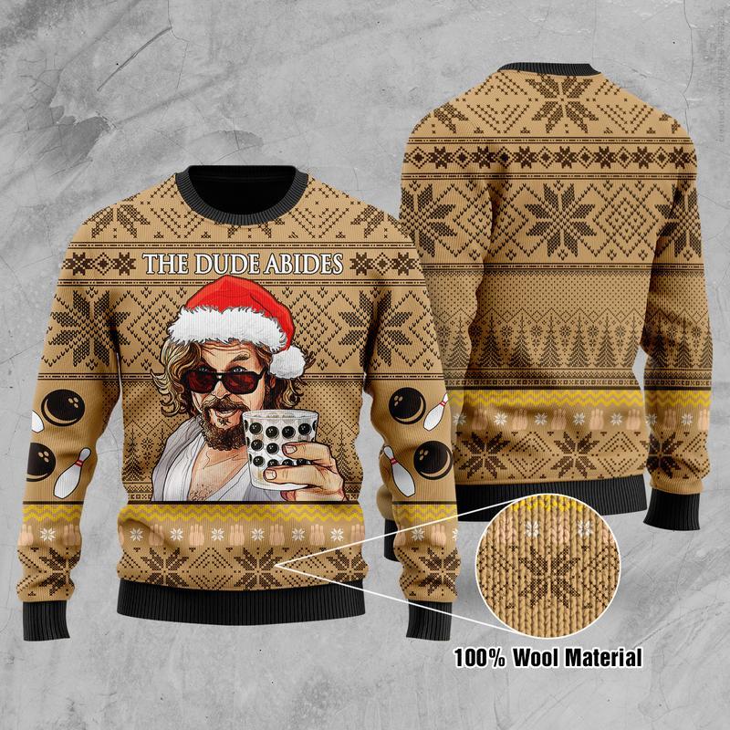 The Dude Abides Knitting Pattern 3D Print Ugly Christmas Sweater Hoodie All Over Printed Cint10701 1