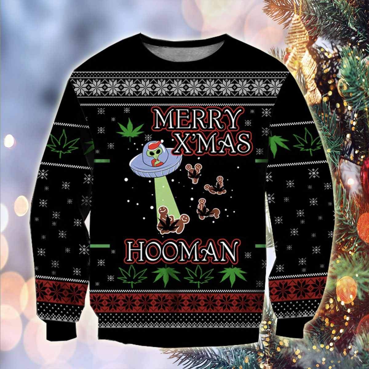 Ufo Merry Xmas Hooman 3D All Over Print Ugly Christmas Sweater Hoodie All Over Printed Cint10354