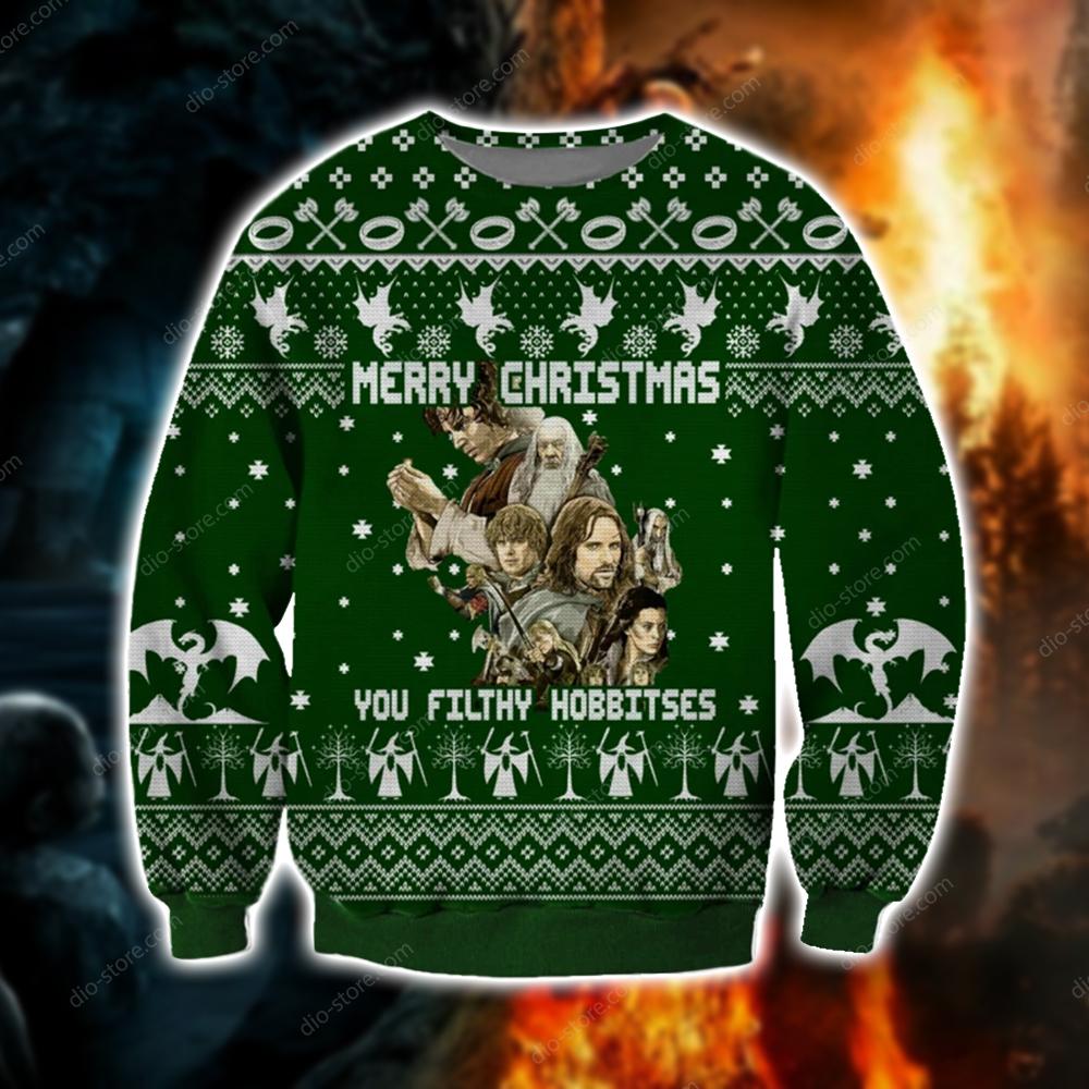 You Filthy Hobbitses Knitting Pattern 3D Print Ugly Christmas Sweater Hoodie All Over Printed Cint10609
