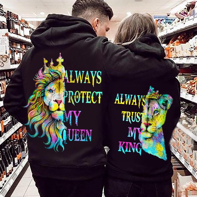 Always Protect My Queen/Always Trust My King Lion Couples Hoodie