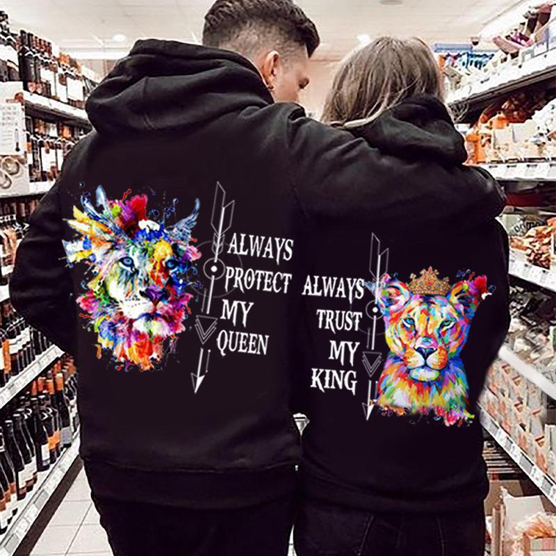 Always Protect My Queen/Always Trust My King Lion  Hoodie For Matching Couple
