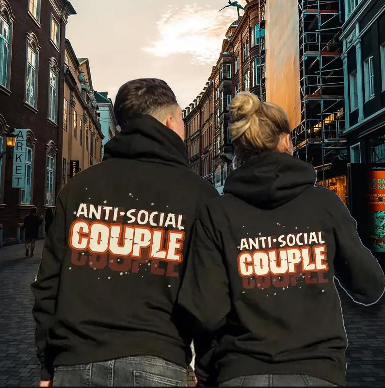 Anti-Social Hoodie For Matching Couple