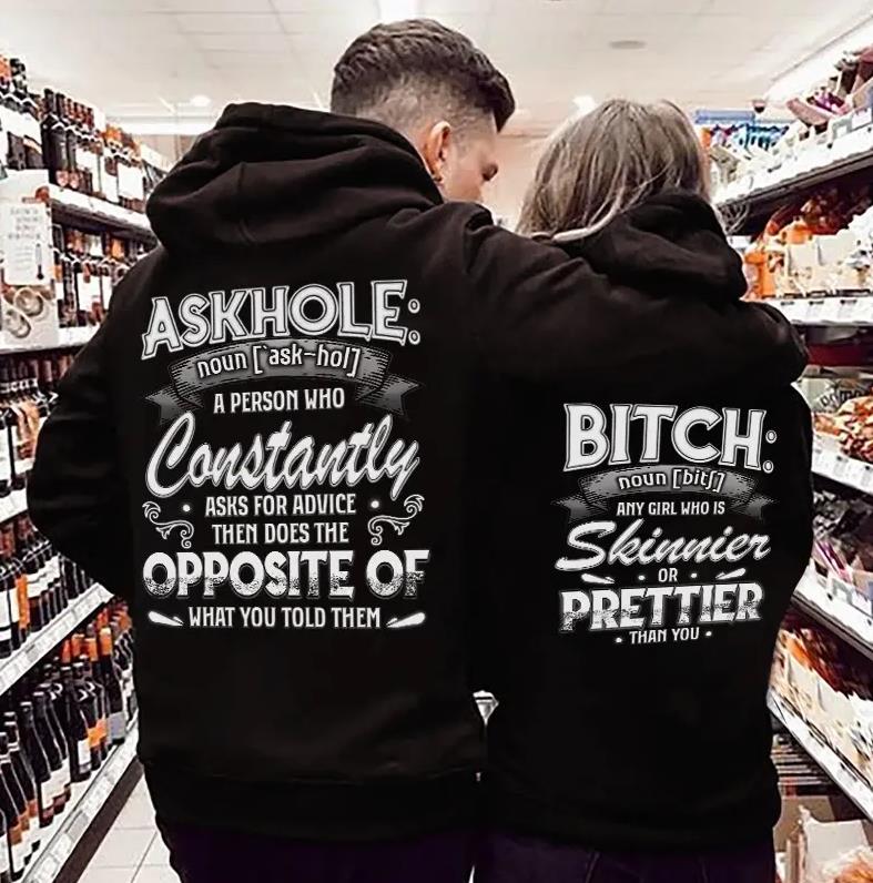 Askhole & Bitch Hoodie For Matching Couple