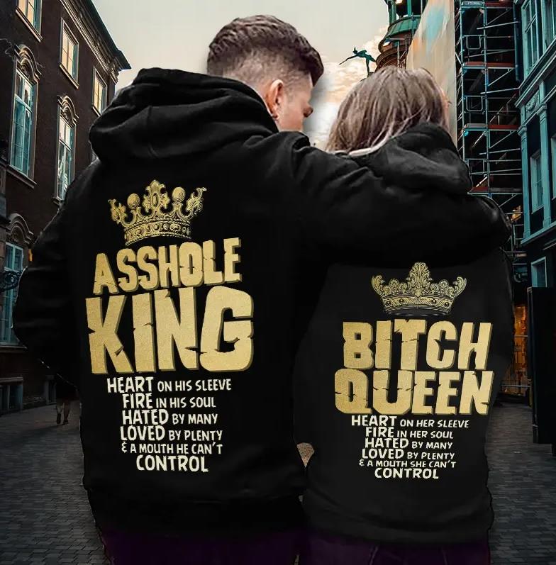 Asshole King & Bitch Queen Hoodie Gifts For Couple Lover Matching