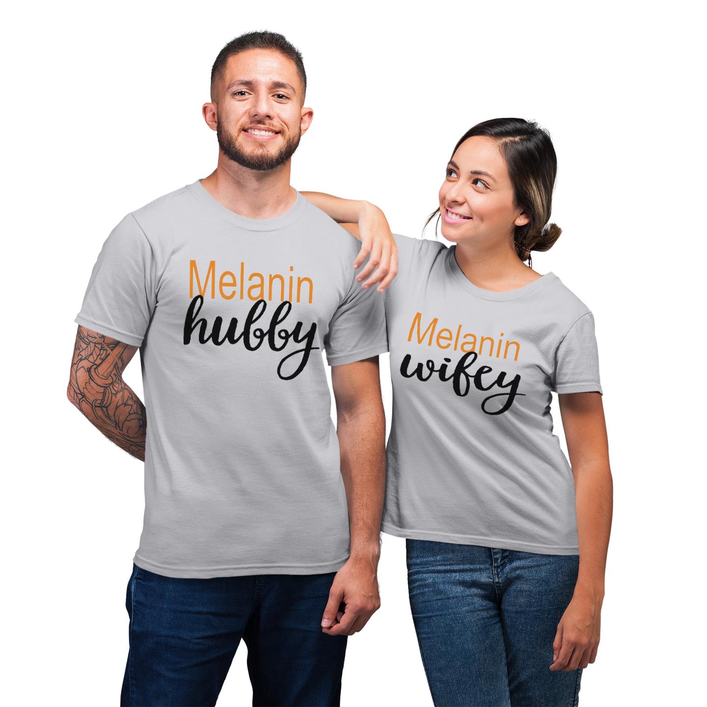 Black Couple Matching Melanin Hubby Melanin Wifey Gift For Husband And Wife T-shirt