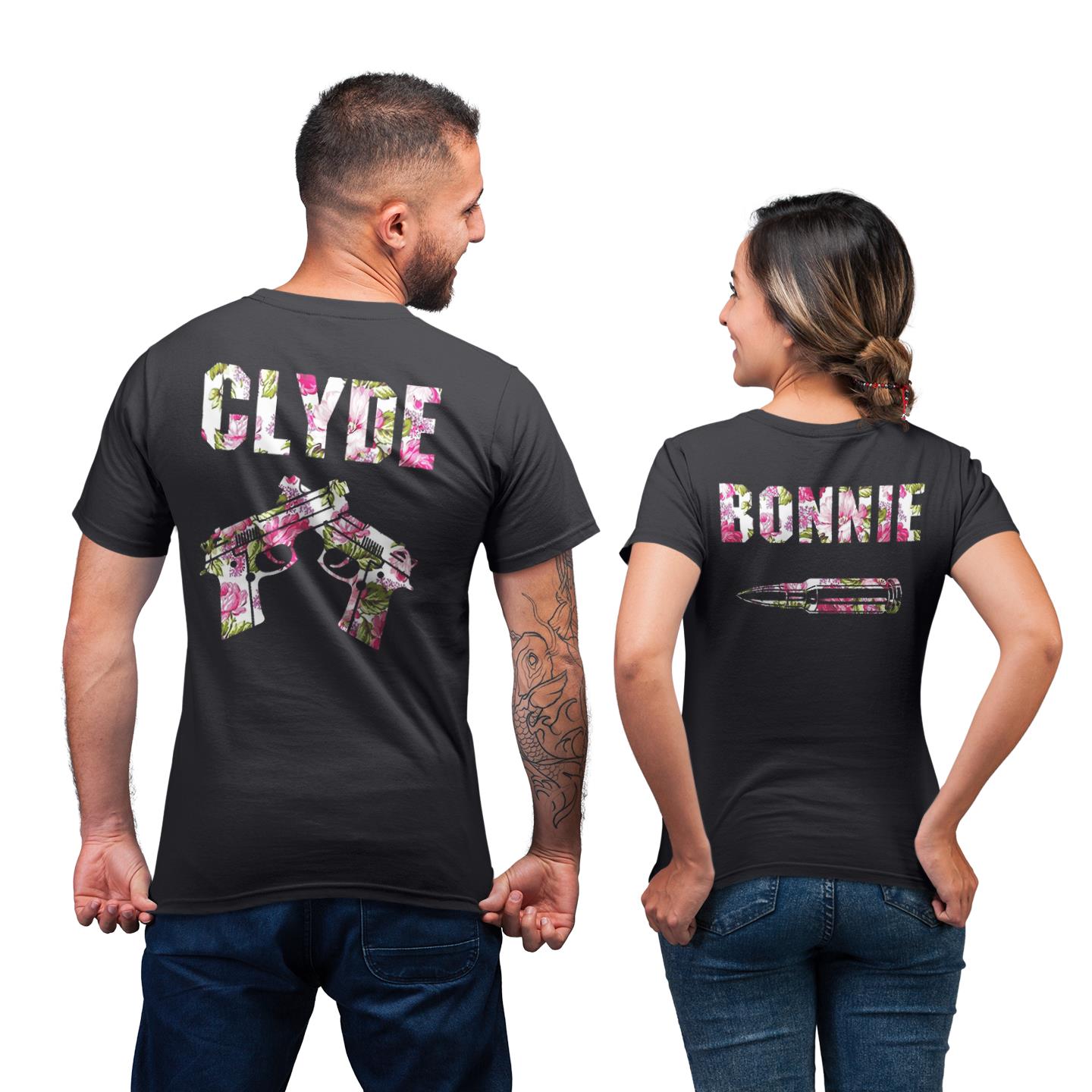 Bonnie & Clyde Flower Funny Gift Matching For Couple For Husband And Wife GiftT- Shirt