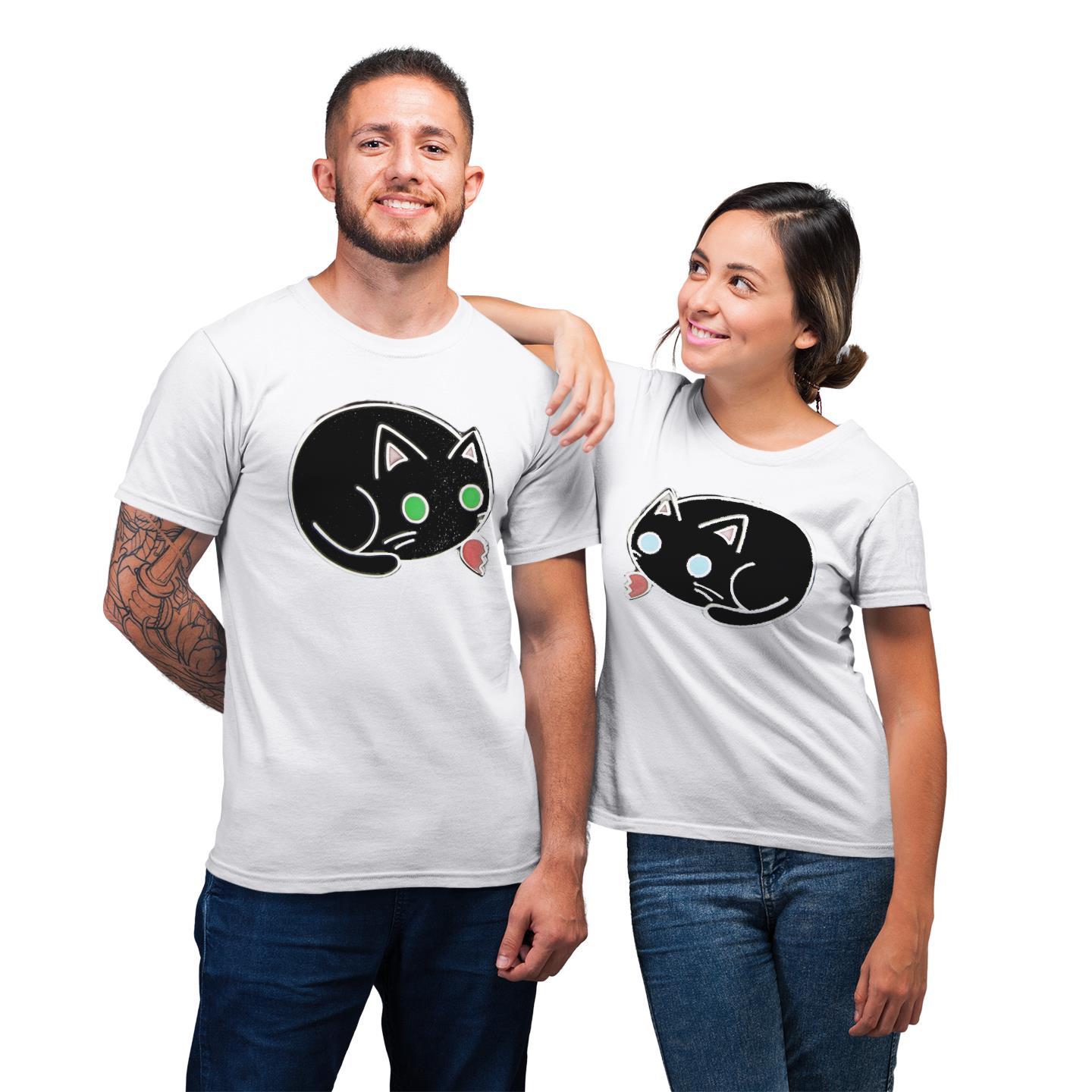Cat Lover Half Heart Shirt For Couple Lover Matching T-shirt