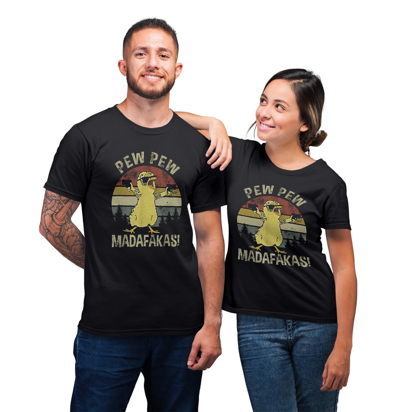 Chicks Pew Pew Madafakas Funny Vintage Chick Lover  For Couple Lover Matching T-shirt