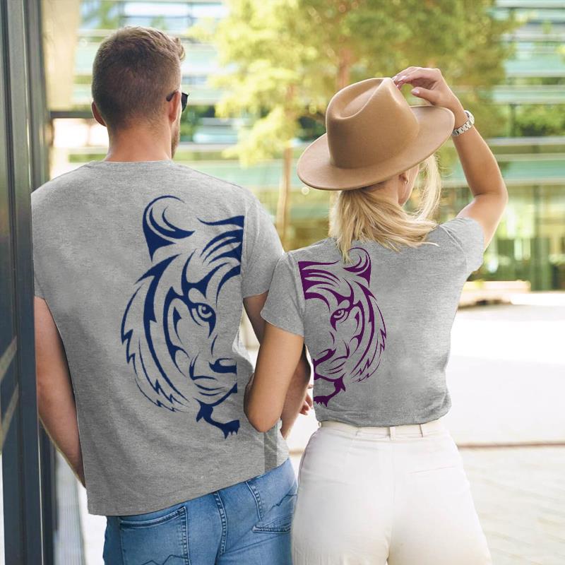 Cool Tiger Face Couples T-Shirts  For Lovers