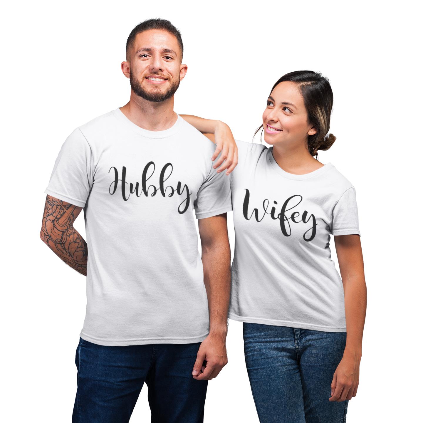 Couple Hubby Wifey Husband Wife Matching His Her Gift T-Shirt