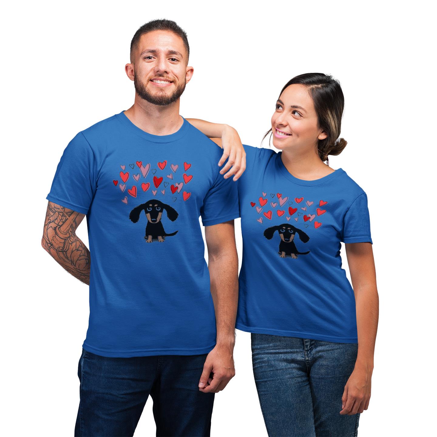 Cute Dog with Hearts Happiness Family For Couples Lover Matching T-shirt