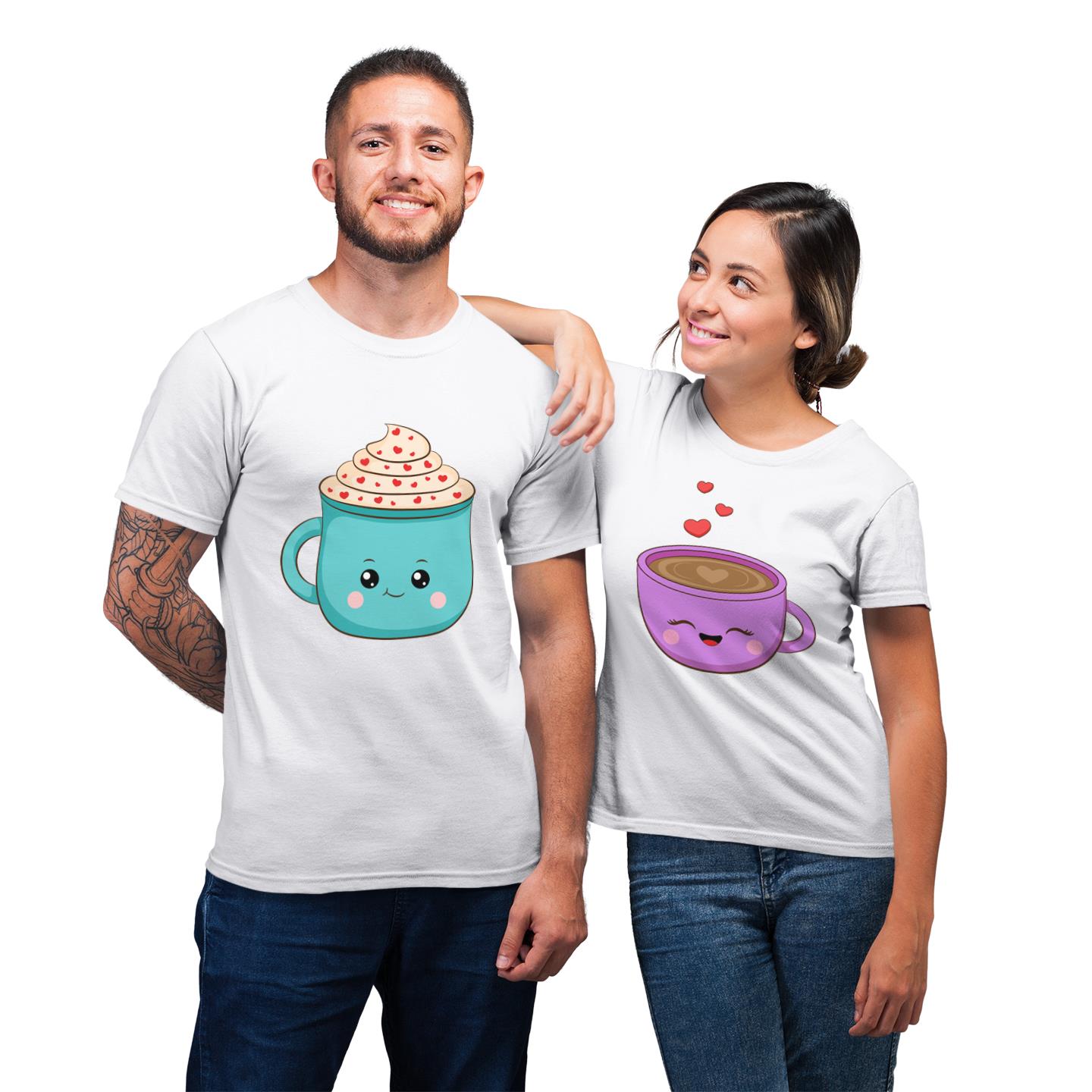 Cute Flat Couple Cup Illustration Matching Couple T-Shirt