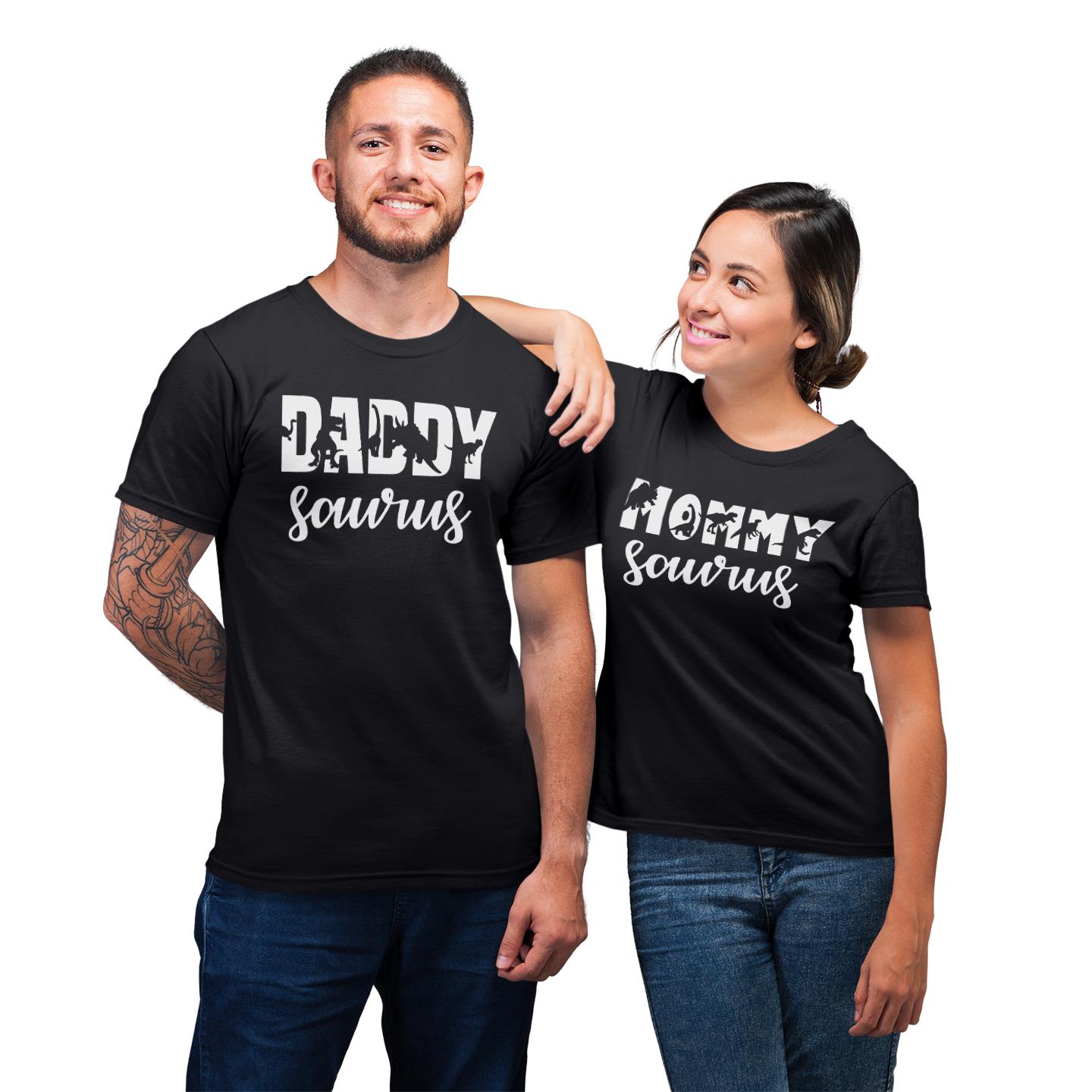 Daddy Mommy Saurus Shirt Dad Mom Dinosaur Matching Husband and Wife Gift T-shirt