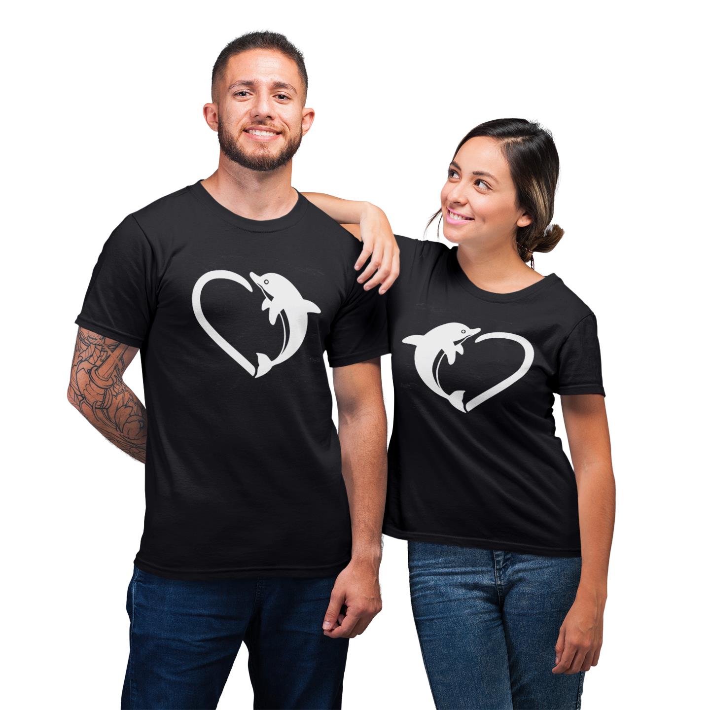 Dolphins Couples His And Her With Heart Shirt For Lover Matching T-shirt
