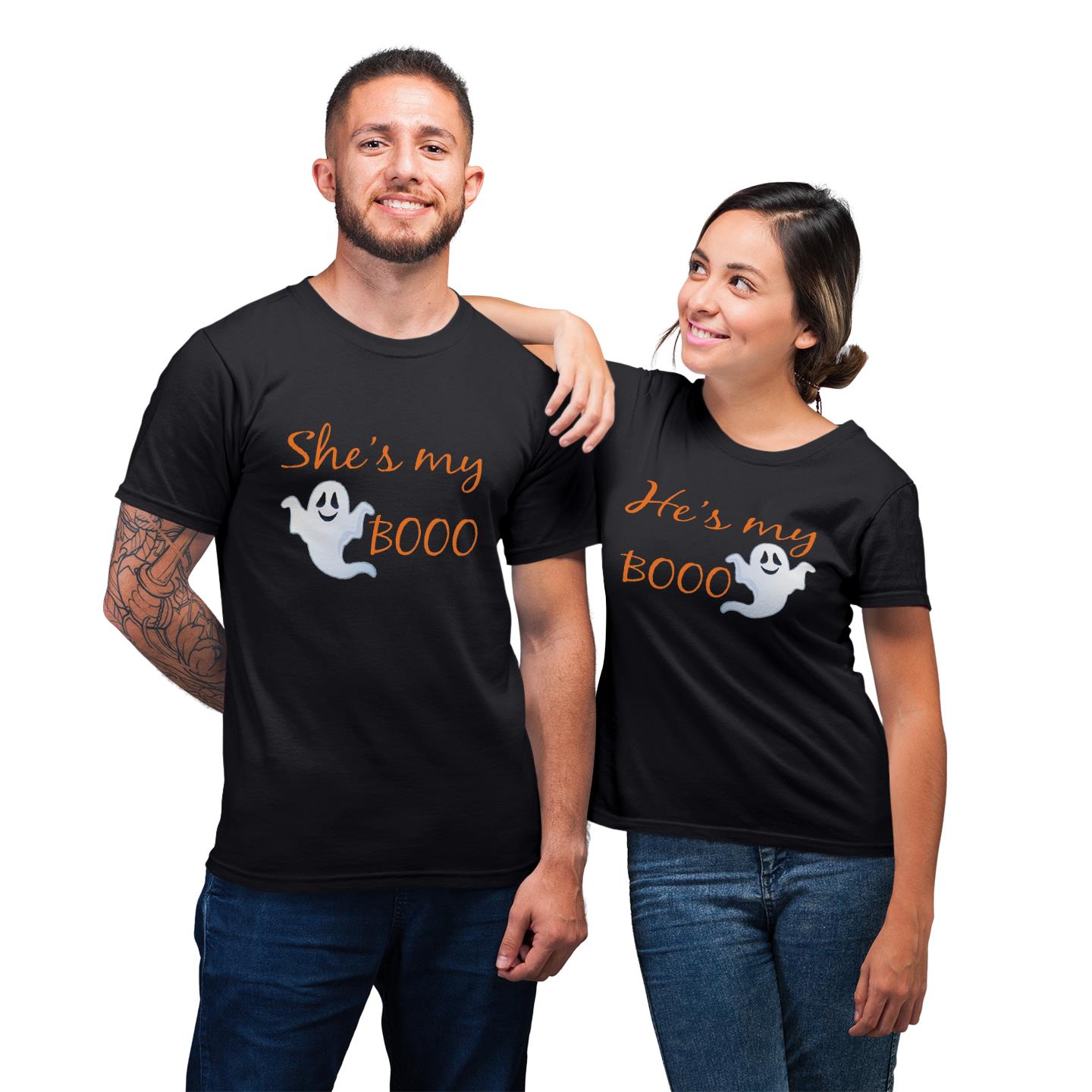 Funny Halloween Him And Her Booo Shirt For Couple Lover Matching T-shirt