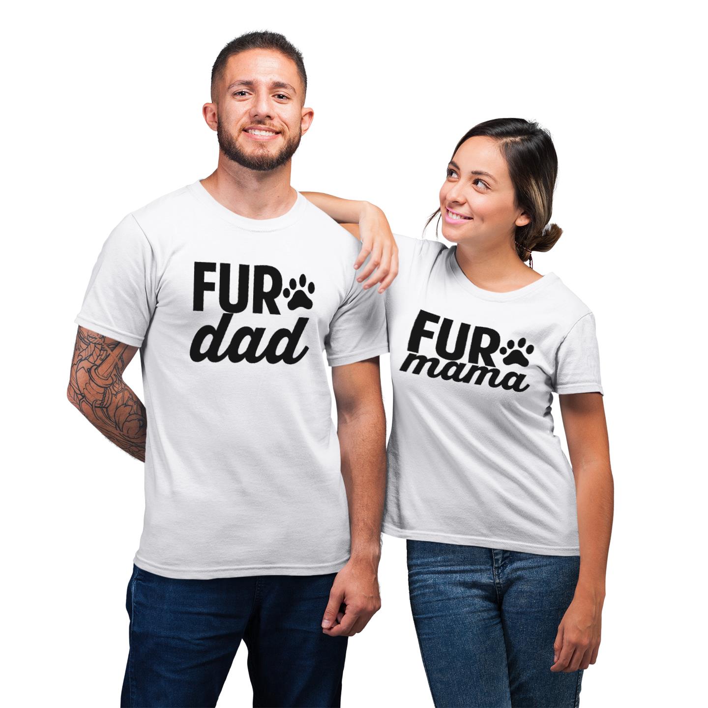 Fur Dog Dad Dog Mom Matching Couples Dog Parents With Paw His Her Gift T-Shirt
